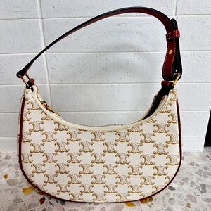 Celine Canvas Calfskin Ava Triomphe Shoulder Bag White